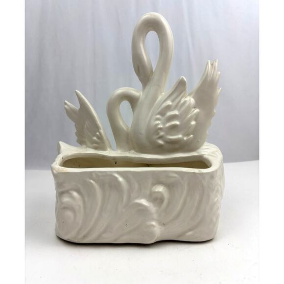VTG Hull Ceramic Off White Swans Lovebirds Planter 1950's Marked USA #81 - Picture 8 of 16